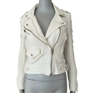 BLANKNYC Cropped Moto Bomber Jacket 100% Cotton “So Icy” White Style 68KG5172NOK